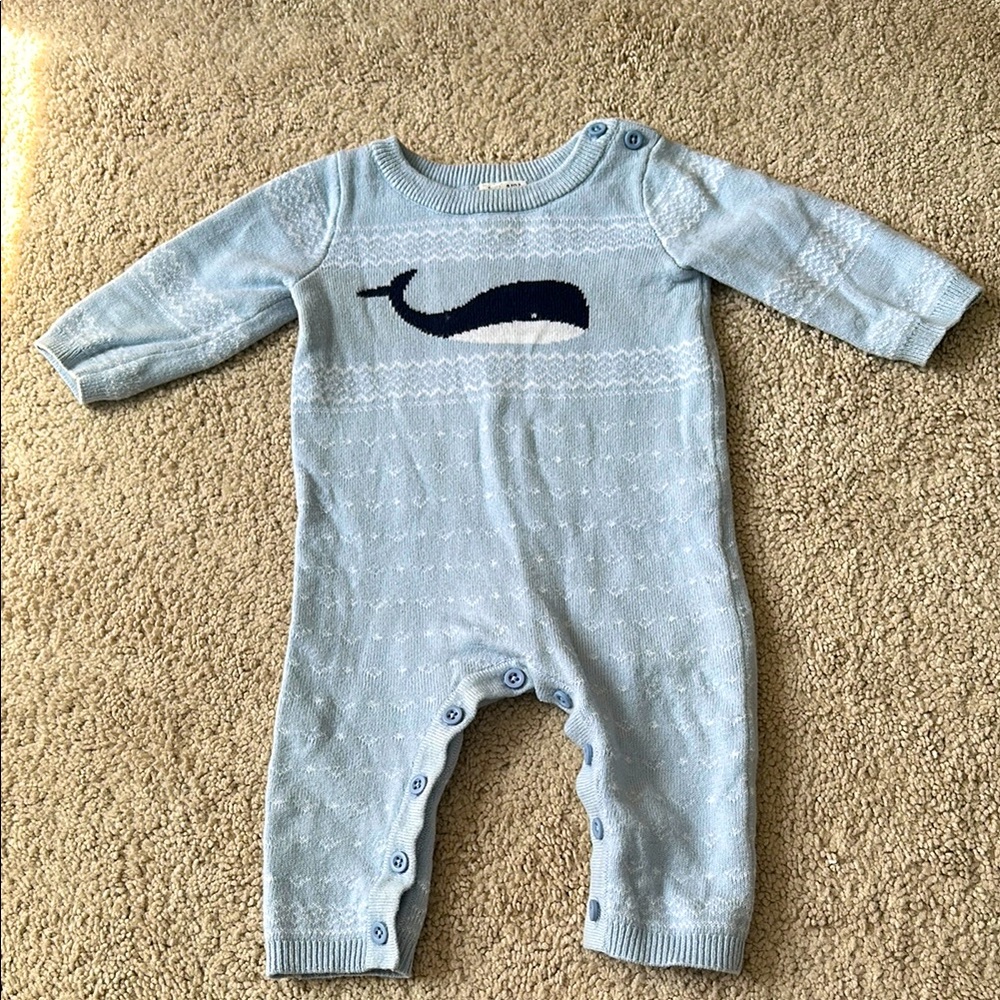 Blue Whale Fair Isle Knit Baby One Piece